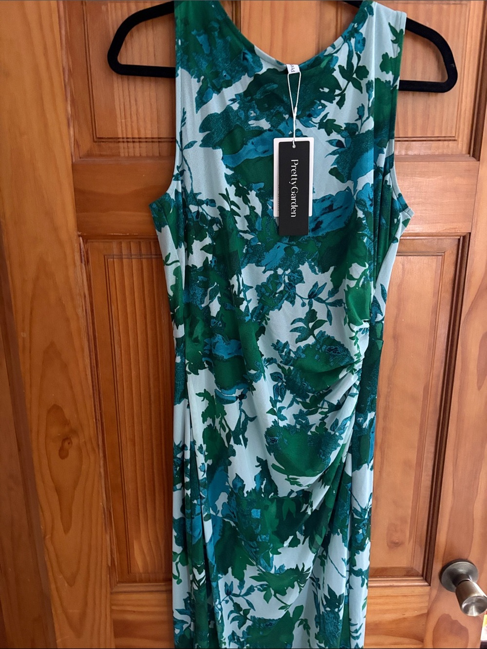 NWT Pretty Garden Green & Blue Floral Sleeveless Maxi Dress sz L
